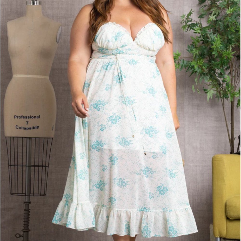 💙 MINT COLORED CHIFFON SPAGHETTI STRAP BODICE PLUS SIZE MAXI DRESS